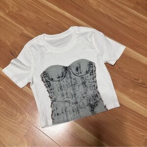 White Crop Top with Gray Corset Print